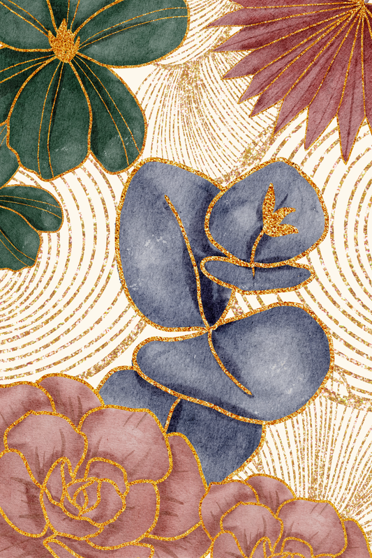 Gold Floral Digital Wall Art, Modern Minimalist Botanical Print