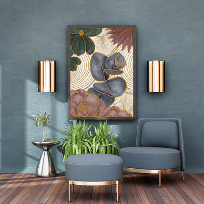 Gold Floral Digital Wall Art, Modern Minimalist Botanical Print