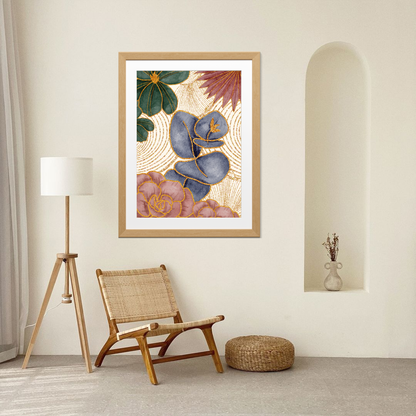 Gold Floral Digital Wall Art, Modern Minimalist Botanical Print