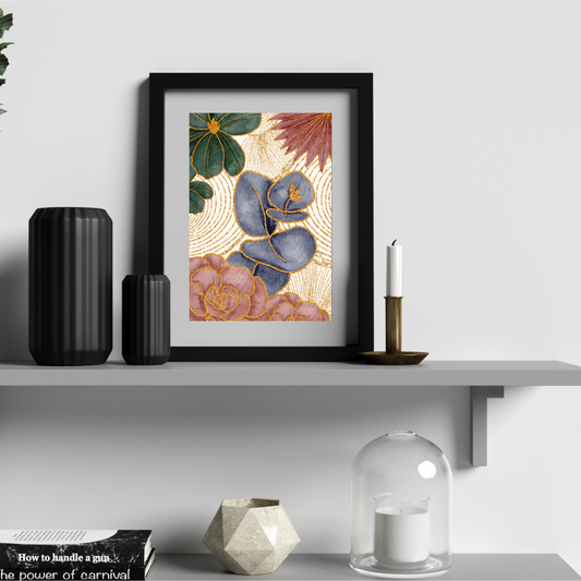 Gold Floral Digital Wall Art, Modern Minimalist Botanical Print