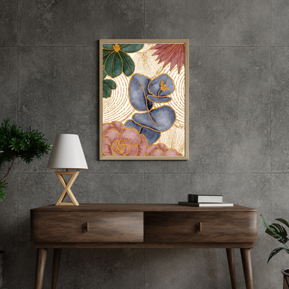 Gold Floral Digital Wall Art, Modern Minimalist Botanical Print